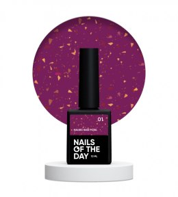 NAILSOFTHEDAY Malbec base Potal 01 - stained glass dark pink base with gold petals, 10 ml