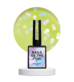 NAILSOFTHENIGHT Party base 04 – неонова лимонно-зелена база з голографічними шестигранниками, 10 мл