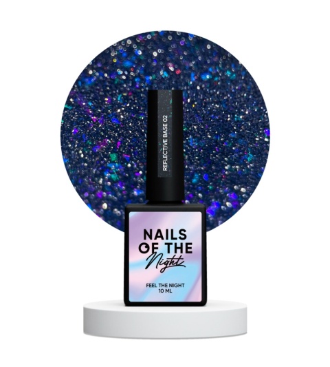 NAILSOFTHENIGHT Reflective base 02 - base with "flash" effect and navy blue glitter, 10 ml