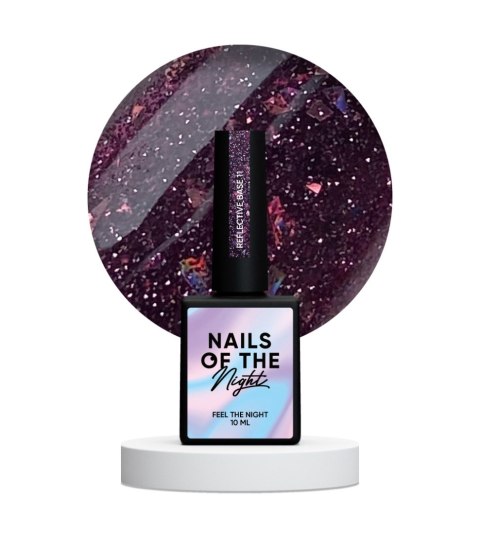 NAILSOFTHENIGHT Reflective base 11 - base with "flash" effect with purple petals, 10 ml