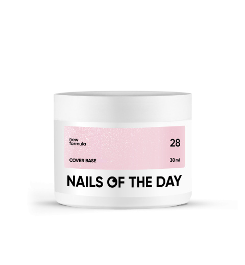 NAILSOFTHEDAY Cover base NEW 28 - translucent powder-pink base with silver shimmer, 30 ml