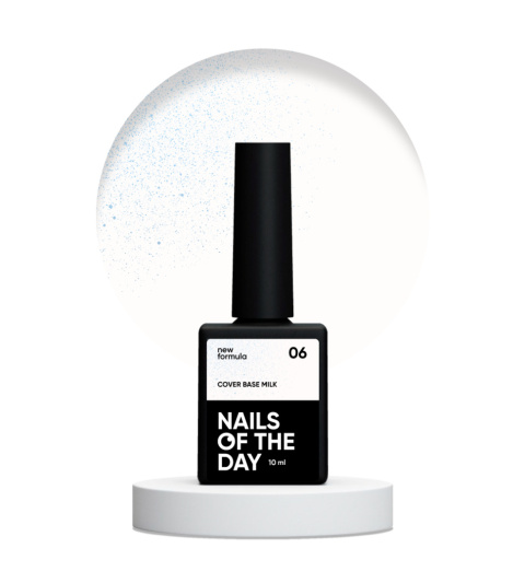 NAILSOFTHEDAY Cover base NEW Milk 06 - półprzezroczysta mleczna baza z niebieskim brokatem, 10 ml