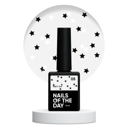 NAILSOFTHEDAY Party top 05 – transparent top with white and black stars, without a sticky layer, 10 ml.