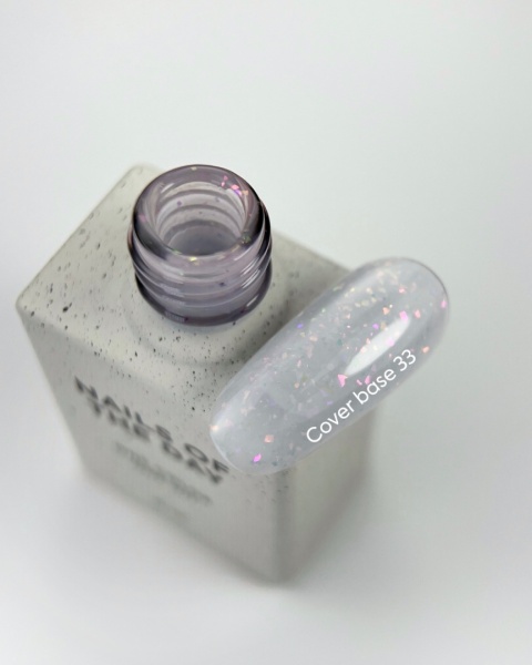 NAILSOFTHEDAY Cover base 33 - delikatno-mleczna baza z holograficznymi płatkami, 10 ml