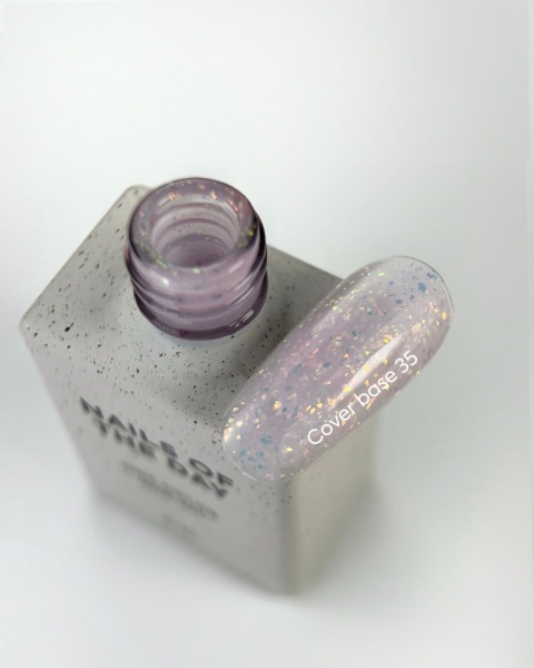 NAILSOFTHEDAY Cover base 35 – delikatno-mleczna baza z holograficznymi płatkami, 10 ml