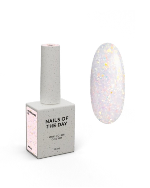 NAILSOFTHEDAY Cover base 35 – delikatno-mleczna baza z holograficznymi płatkami, 10 ml