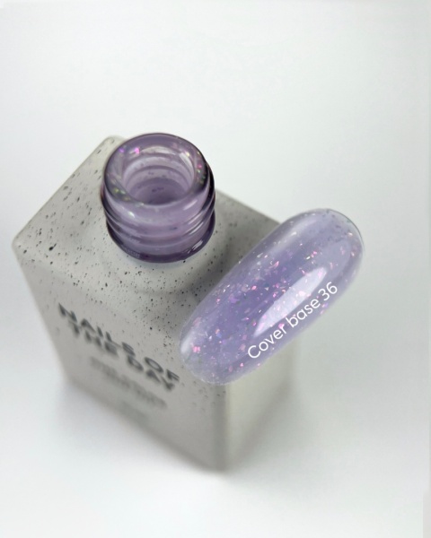 NAILSOFTHEDAY Cover base 36 – jasno-liliowa baza z holograficznymi płatkami, 10 ml