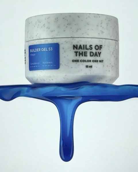 NAILSOFTHEDAY Builder gel 53 Vitrage – niebieski witrażowy żel budujący, 15 ml