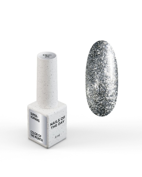 NAILSOFTHEDAY Color of the Month December 2025 Superhumans – srebrny lakier hybrydowy z efektem flash, 6 ml