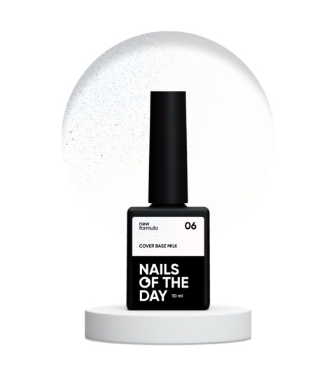 NAILSOFTHEDAY Cover base Milk 06 - półprzezroczysta mleczna baza z niebieskim brokatem, 10 ml